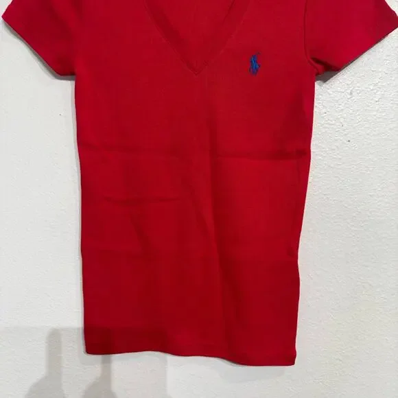 Ralph Lauren Sport Engine Red V-Neck Tee Sz S NWOT - Picture 4 of 13